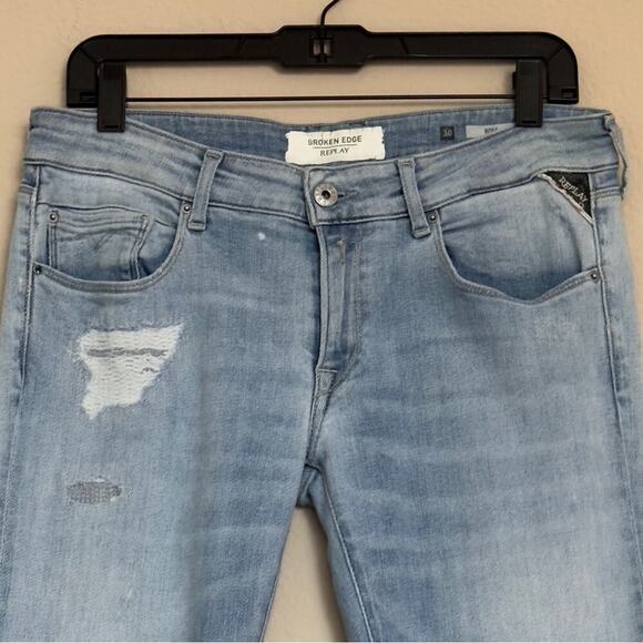 Replay BROKEN EDGE Straight Fit Jeans Distressed Boyfriend Fit Size 30 Blue - Picture 5 of 10